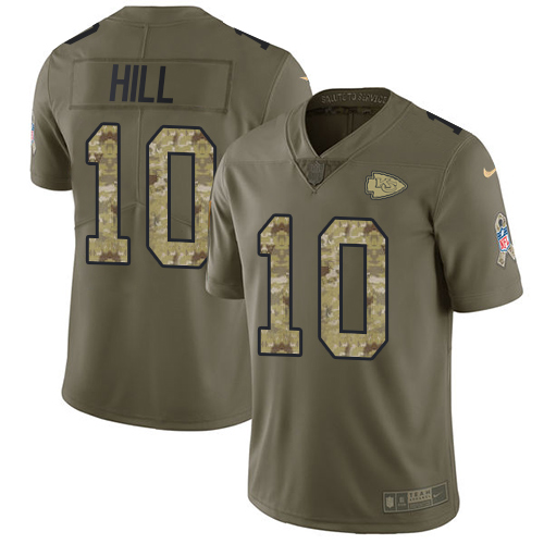 Nike Chiefs #10 Tyreek Hill Olive/Camo Men's Stitched NFL Limited Salute To Service Jersey - Click Image to Close